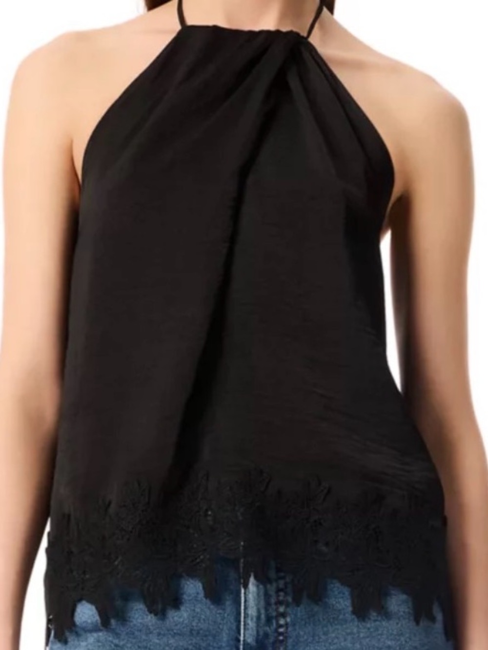 Robert Rodriguez Black Halter Lace-Hem Camisole Size L NWT